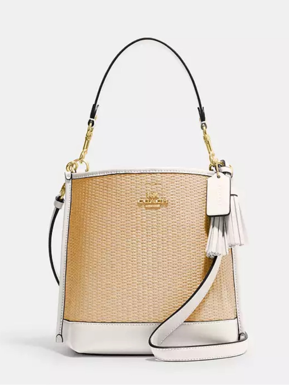 COACH Mollie Bucket Bag in Straw and White Leather